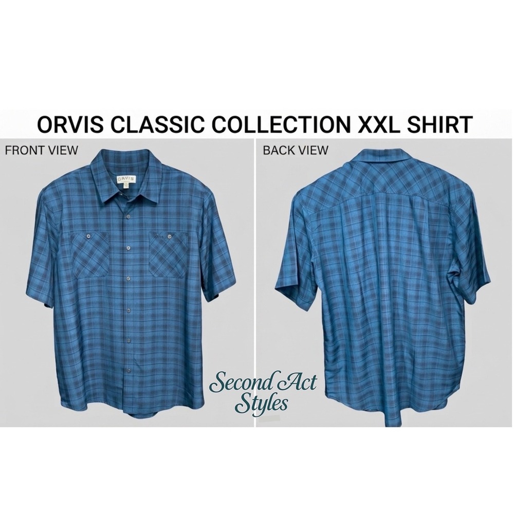 Orvis Classic Collection Mens Size XXL Blue Plaid Short Sleeve Button Up Shirt